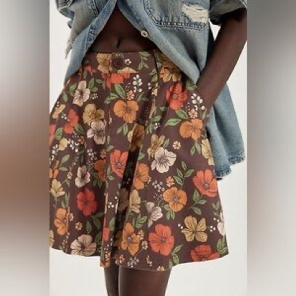 Free People Women Size 4 Chocolate Combo Dahlia Floral Circle Skirt Floral Retro
